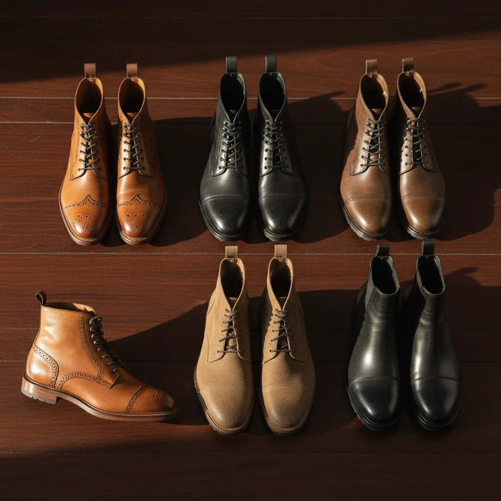 Différents styles de bottines homme présentés côte à côte